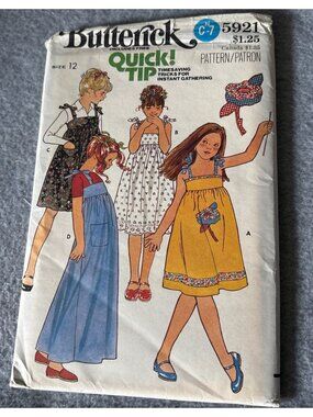 Butterick Girls Dress Sewing Pattern 5921 Size 12 Vintage Uncut 1970s